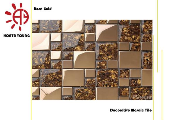 HTY - TRG 300 300*300 Beautiful Rose Gold Color Plating  Ceramic Glass Metal Mosaic Tile