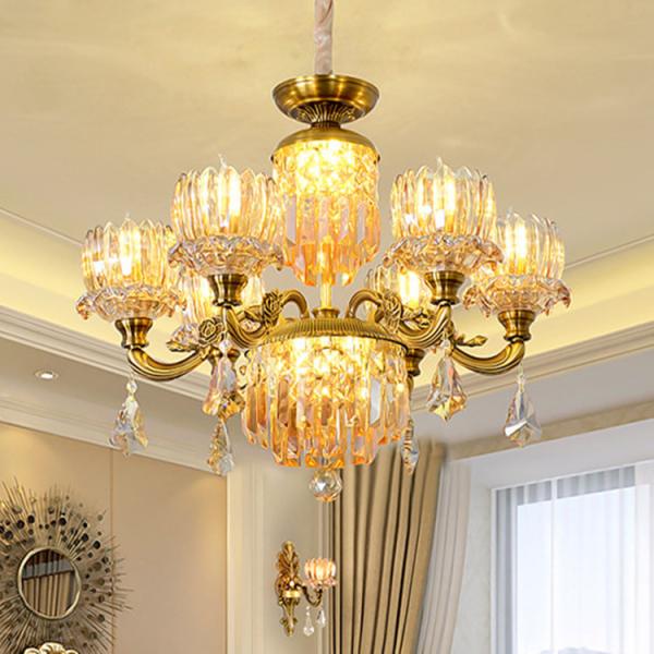 Indoor Living Room Hanging Crystal Pendant Light Glass Gold Luxury Modern Style