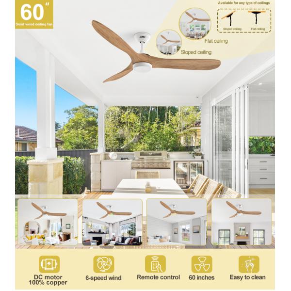 1stshine Ventilador de teto de lâminas de madeira com luz e temperatura de cor de 3000k/4000k/6000k