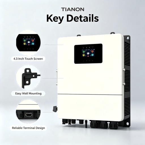 16kW Single Phase Hybrid Solar Inverter Dual MPPT IP65 230Vac with 4.3 Inch Touch Screen TIANON