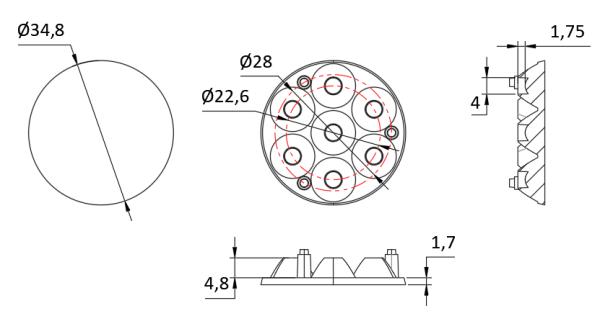 93% Transmittance PMMA LED Lens φ34.8mm for Flashlight 3737/3535