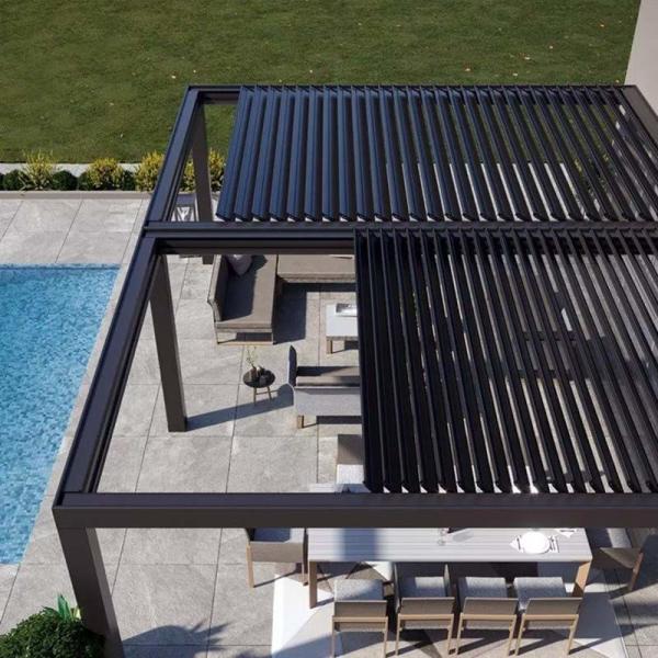 Faux Wood Grain Aluminum Louvered Pergola Forest Garden Landscape Pavilion With Canopy