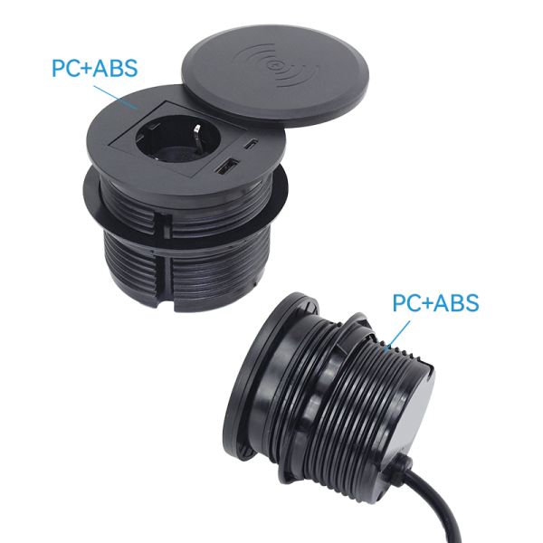 Multifunctional Desk Power Grommet with 15W Wireless Charging PD 30W USB C Port and Waterproof Type F Plug