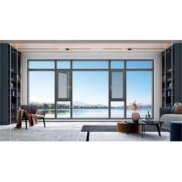 Double Glazed Aluminum Swing Tilt And Turn Window Deep Grey Frame With Mesh