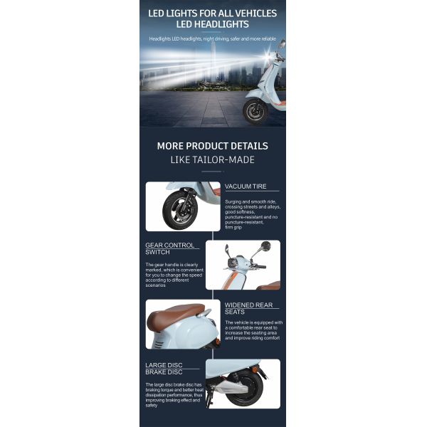 15MOSFET Electric Motorcycle Scooter E Mopeds For Adults 65km-70km Range