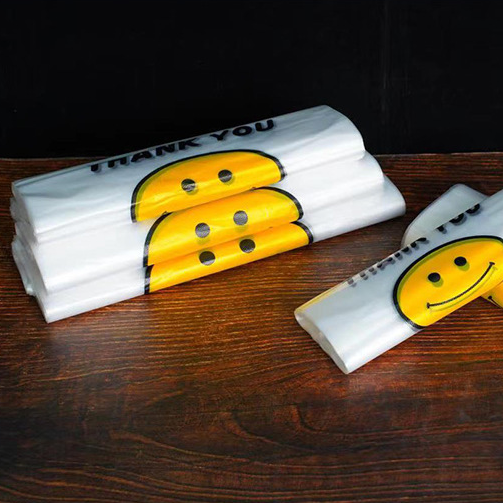 Wholesale Direct T-Shirt Vest Carrier Bag Clear PE LDPE Shopping Bag Customized Smiling Face Plastic Bag