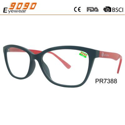 New arrival and hot sale plastic reading glasses,spring hinge ,single frame with other color temples