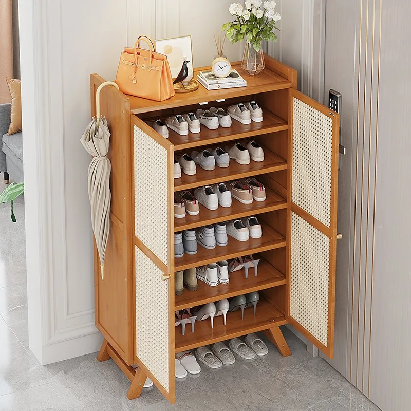 Breathable Shoe Cabinet with Doors, Freestanding Entrance Multi-layer Storage Rack