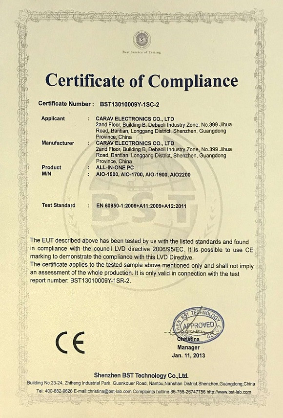 Shenzhen Carav Electronics Co., Ltd Сертификации