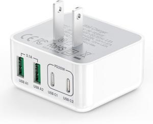 Carregador Rápido Flat Thin 4 Port Tipo C PD 40W 20W QC3.0 Adaptador de Potência