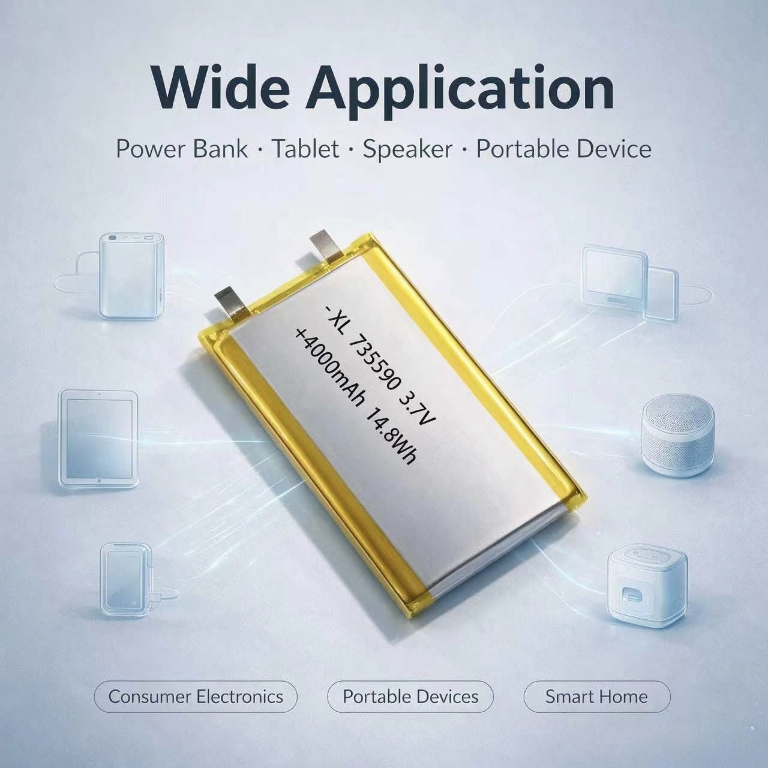 In Stock 735590 3.7V 4000mAh Li-Polymer Battery Large Capacity Double Tabs  Power Bank Replacement Cell