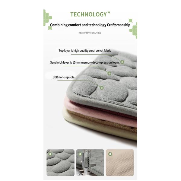 Custom Logo Cobblestone Embossed Bathroom Non-slip Carpets for Bathtub and Shower Room