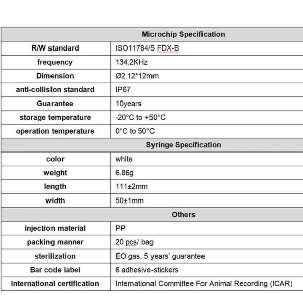 RFID FDX-B 1342khz Animal Glass Tube Syringe Microchip Injector 2125x12mm ICAR Non Shared Code Pet Tracking Instrument