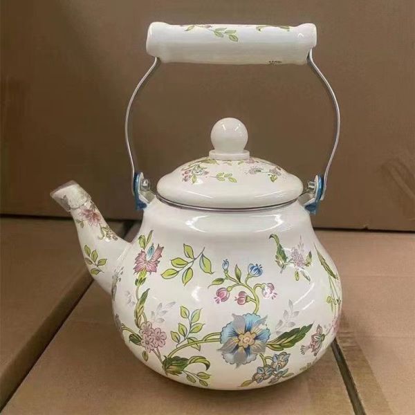 Porcelain Classical Style Custom Flowery Design Enamel Kettle Metal Steel Enamelled Teapot Perfect for Tea Brewing