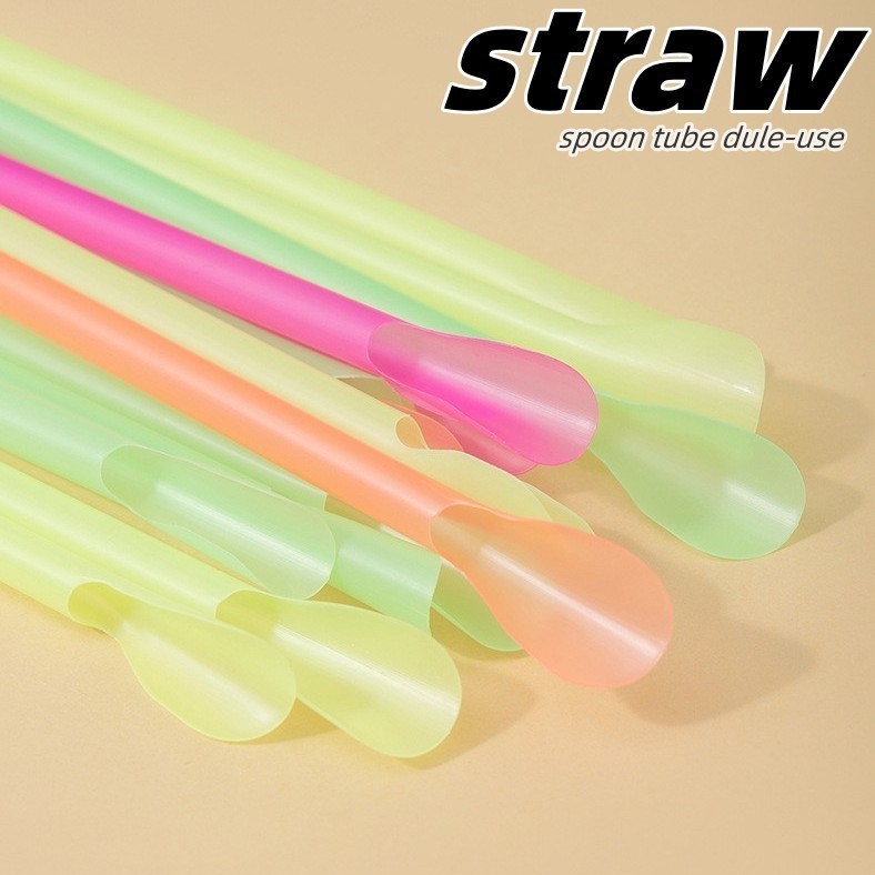 Straight Style Disposable Milkshake Straw with PP Spoon Tube Eco-Friendly and Dule-