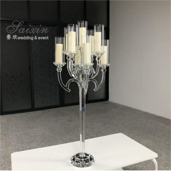 9 Arms 95cm Tall Crystal Glass Candelabras Acrylic Crystal Candle Holder Centerpieces