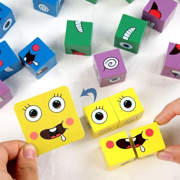 New Montessori Expression Puzzle Face Change Cube Building Blocks Toys child Learning Educational Match Toy for Children