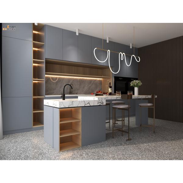 Durable I Shape Modern Kitchen Design with Pure Acrylic Countertop and Lazy Susan Storage