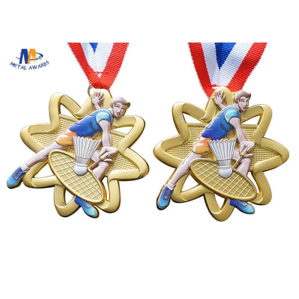 65*4MM Badminton Sports Cut Out Medals With Ribbon