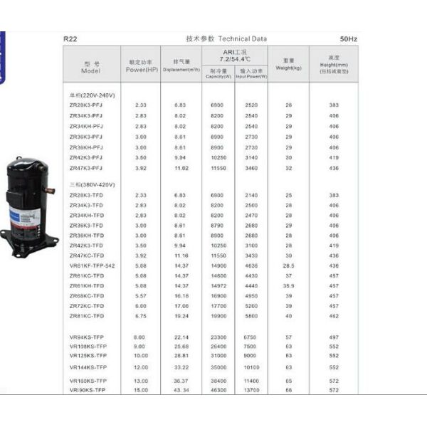 Scroll Type 5HP Original and brand new  refrigeration compressors ZR61K3 -TFD-522 with 380V