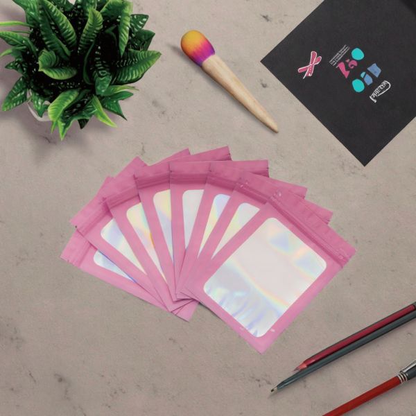 Customized Reusable Ziplock Pouches  Holographic Laser Bags Resealable PE/PET Plastic for Small Businesses' Mylar Packaging