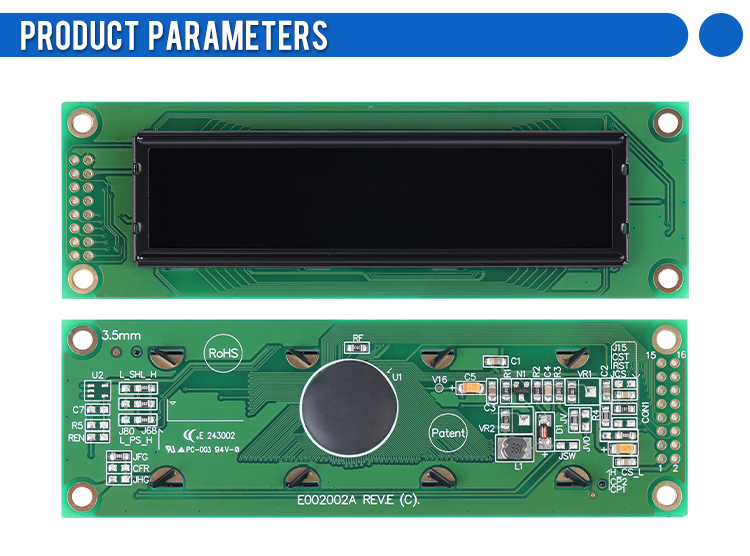 OLED002002A Character LCD Module, Black Film, Parallel Interface, 85x18.6mm View Size,  WS0010-TX Controller