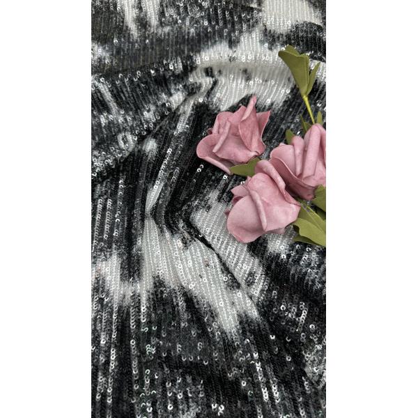 Sequin negro y blanco con tela bordada Elegante para la temporada AW para la fiesta de damas