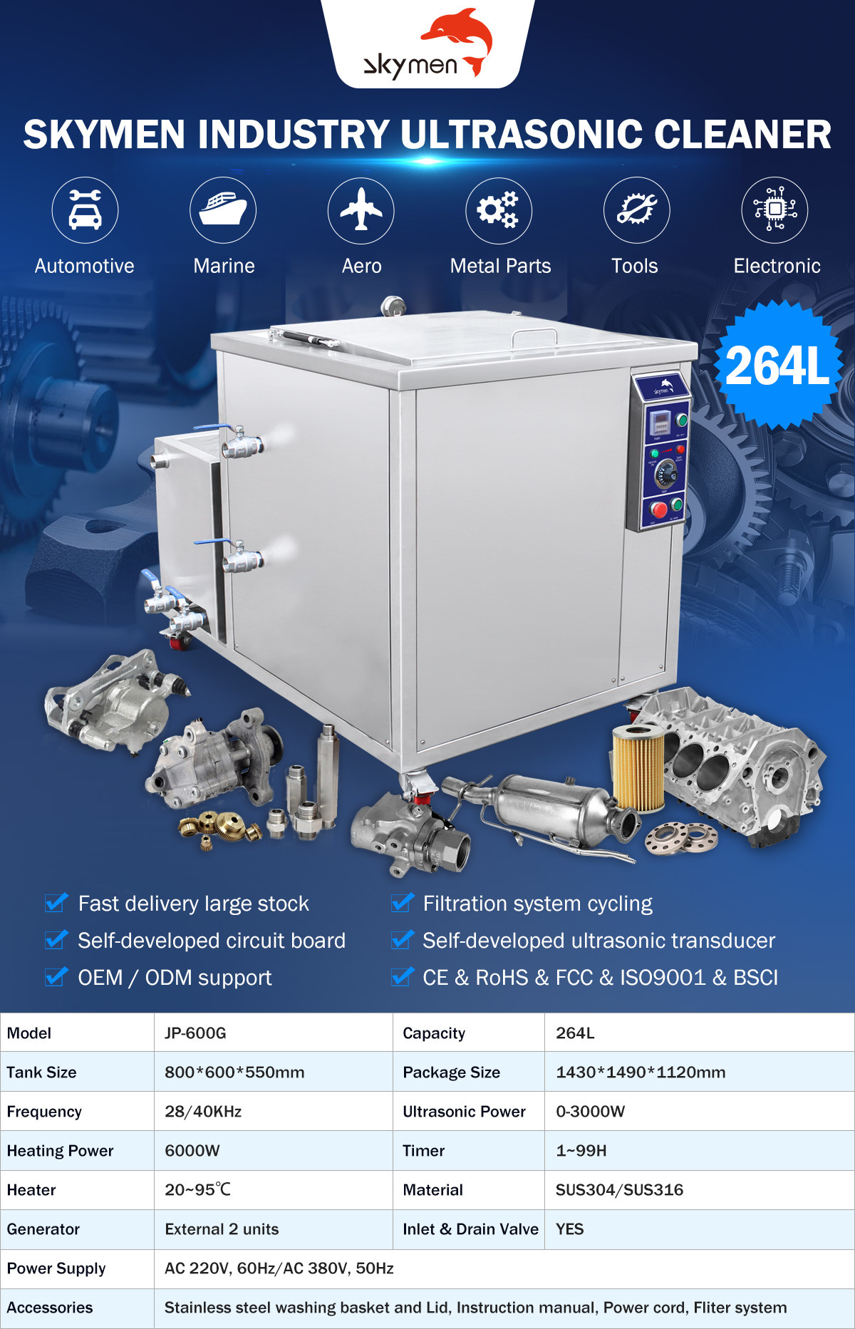 Capacity 1920L Industrial Ultrasonic Cleaner With Drainage Basket