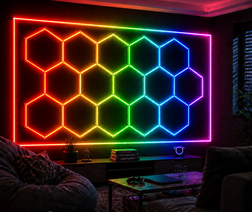 2026 New 15Hexagon RGB Remote Control Honeycomb LED Ceiling Light 24V IP20 for Gym Salon Garage Bar Atmosphere Light CE Ready