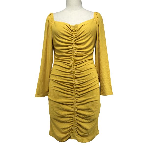 Sexy Long Sleeve Custom Women' Dresses Square Neck Rib Dresses Apricot Color