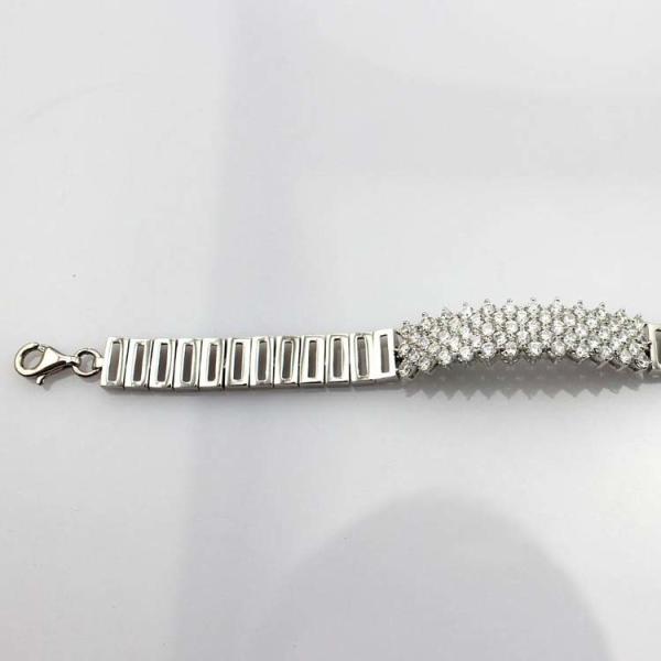 925 Silver Silver Link Bracelet   Clear Cubic Zircon Tennis Bracelet (YAQS005)