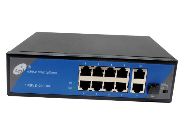 IP40 Ethernet Fiber Switch Industrial 1 Gigabit SFP and 2 Gigabit Uplink Ports and 8 10/100M POE Ports