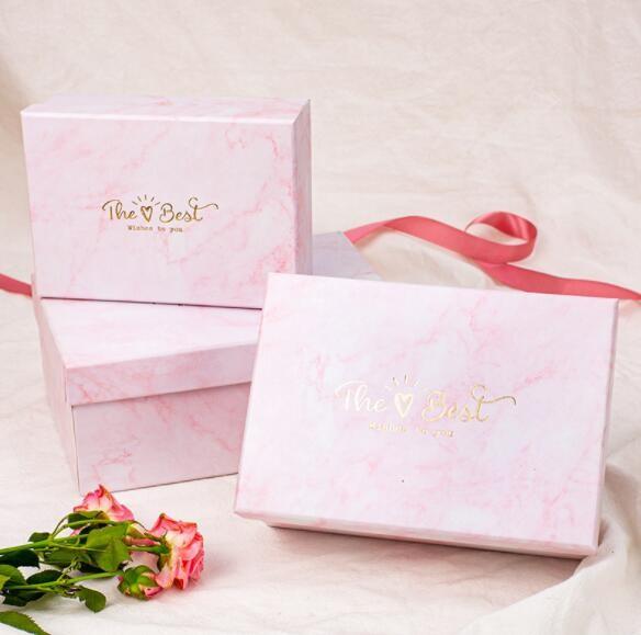 Customizable Marble Pink Multimodal Empty Gift Box With Ribbon Rectangle
