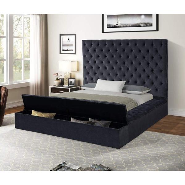 OEM/ODM Furniture factory direct wholesale eucalyptus frame velvet fabric customized storage bed High Headboard Tufted