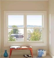 Cuadro de UPVC blanco Ventanas de vinilo colgadas con parrilla Ventanas de vidrio de argón bajo