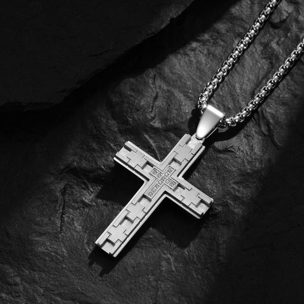 Engraved Design Stainless Steel Gold Plated Cross Pendant Necklace Christian Religious Custom LOGO Pendant