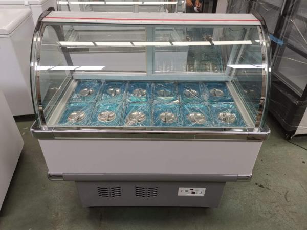 Commercial Ice Cream Showcase Freezer 6 Barrel 10 Tray Curved Glass