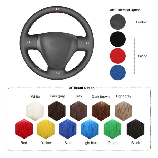 Light Blue Thread Hand Stitched Leather Steering Wheel Cover for Hyundai Getz 2005-2011