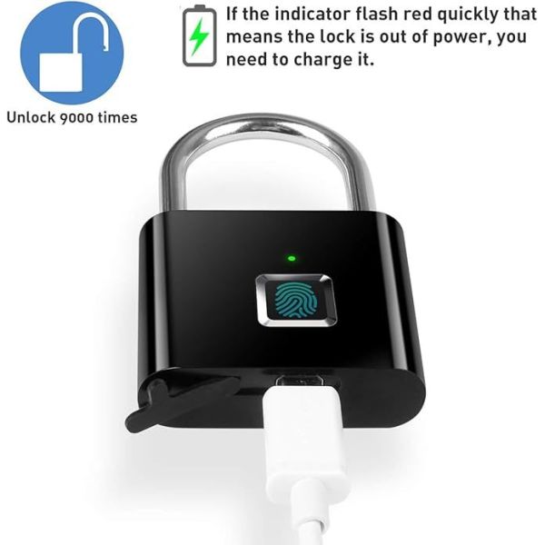 Fingerprint Padlock USB Rechargeable Security Keyless Lock IP67 Waterproof Indoor Outdoor Zinc Alloy Smart Padlock Custom Logo