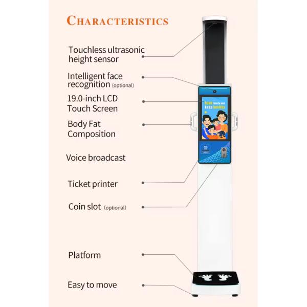 BMI Body Fat Measuring Personal Weigh Scales Coin Operated Digital Body Height and Weight BMI Scale with Thermal Printer