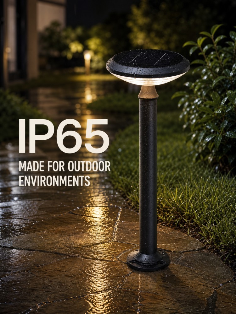 Weather Resistant Round Moon Solar Lawn Light Post 5W 380LM For Villa Garden Pathway