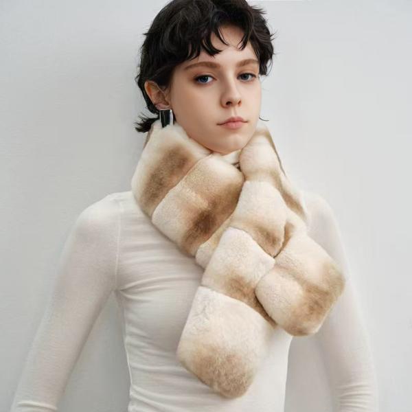 Faux Rex Rabbit Fur Striped Scarf