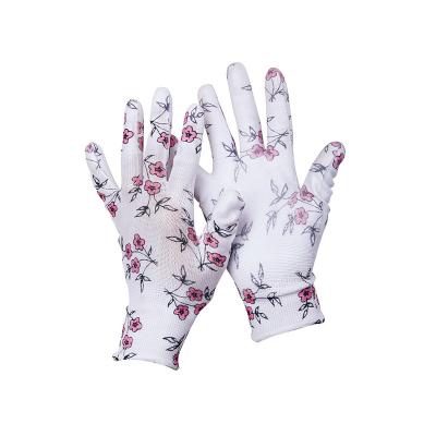 Anti-slip Function Colorfull PU Coated Waterproof Floral Printing Ladies Work Gloves