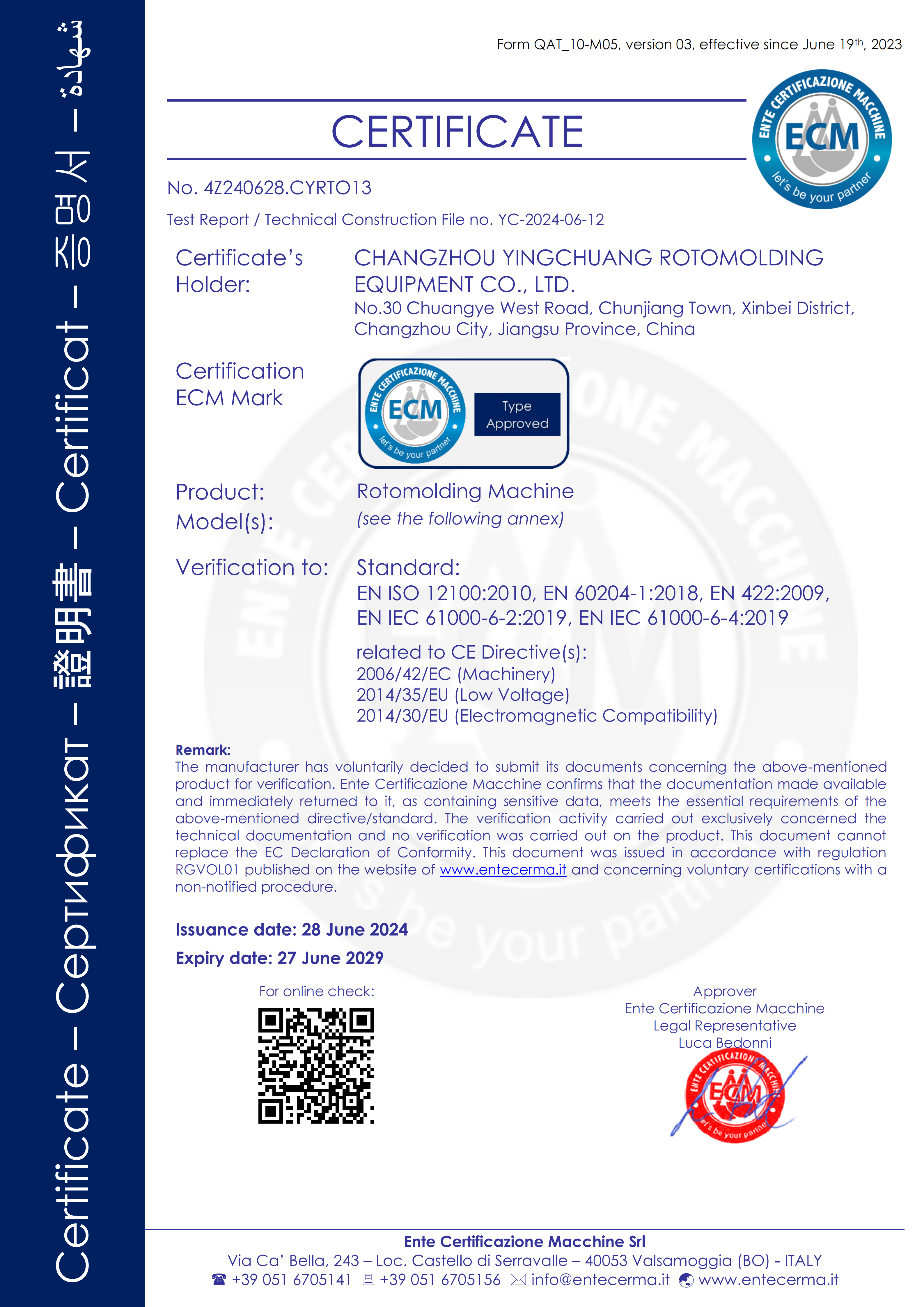 Changzhou SunMore Rotomolding Technology Co., ltd Certifications