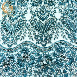 Forest Green 3D Embroidery Lace Fabric African Beaded For Garment