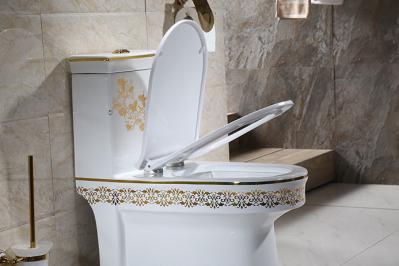 Golden Patterned Ceramic One Piece Toilet Dual Flush 3L/6L