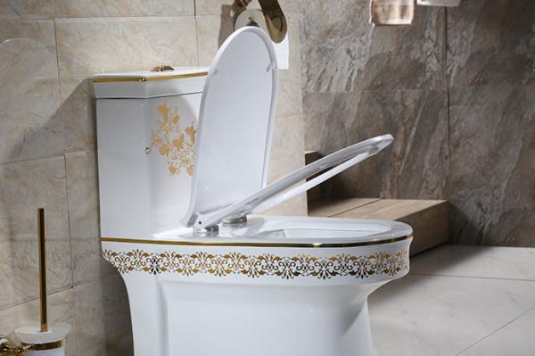 Golden Patterned Ceramic One Piece Toilet Dual Flush 3L/6L