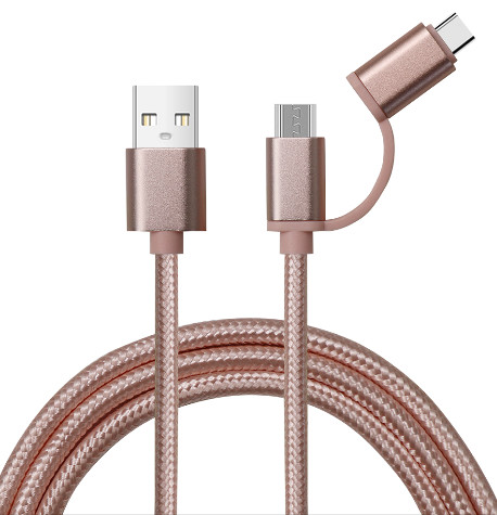 Customized OEM Support Rose Gold Braided Cable for Fast Charging 3A Output CC60W/CL27W USB-A to Micro-USB/USB-C