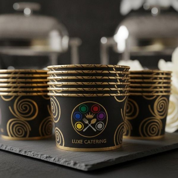 Leakproof Black Gold Foil Coating Disposable Paper Bowl with Up To 6 Colors Logo