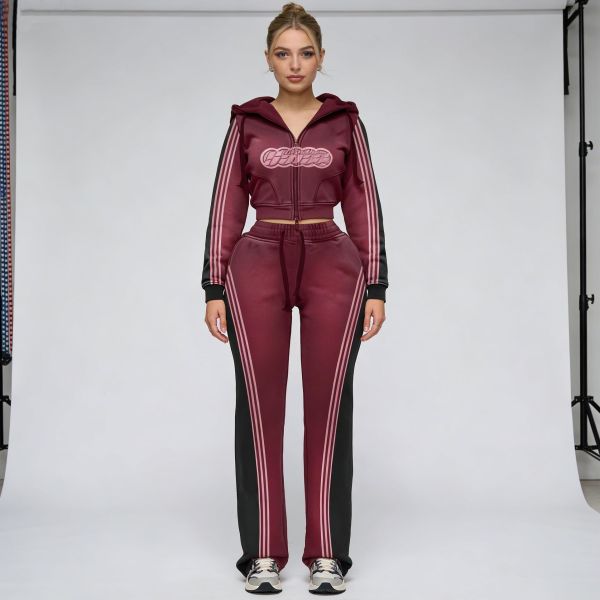 Custom Logo Women Clothing 2026 Sweatsuits Y2k Autumn Zipper Hoodie Flared Pants Jogger Tracksuit Slim Two Piece Loungewear Set